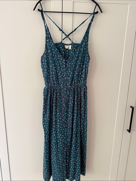 Roxy Dresses & Skirts - Teal Floral Button-Front Sundress with Crisscross Back